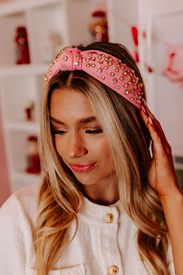 Premium Glittery Confessions Rhinestone Headband - Pink Shimmer