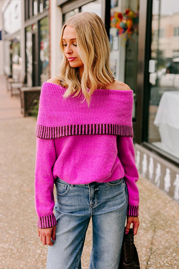 Ultimate Chic Off Shoulder Knit Sweater - Violet Elegance