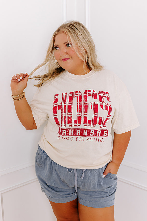 Premium Vintage Hogs Plaid Tee - Arkansas Razorbacks Fan Essential