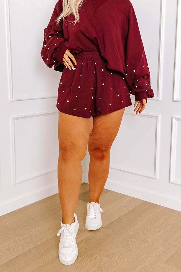 Ultimate Sideline Chic High Waist Pearl Skort in Maroon Curves