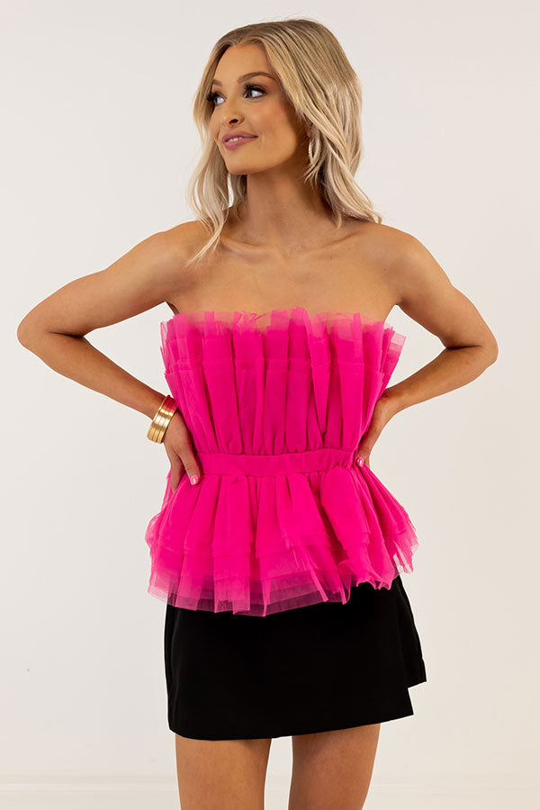 Ultimate Glamour Tulle Peplum Top - Hot Pink