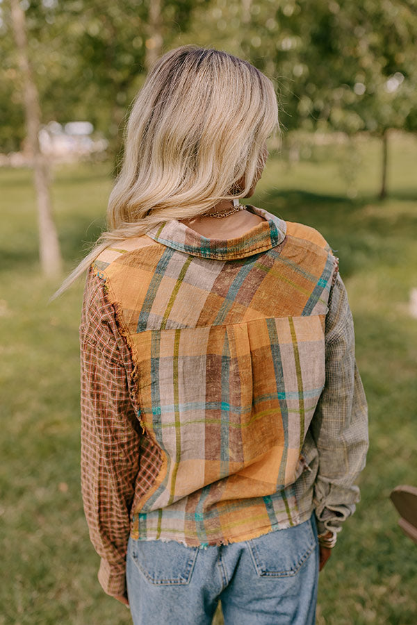 Premium Pumpkin Spice Dreams Color Block Button-Up Shirt