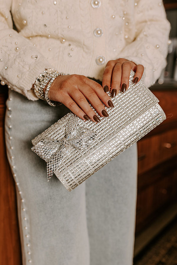 Premium Silver Rhinestone Glam Clutch with Detachable Strap