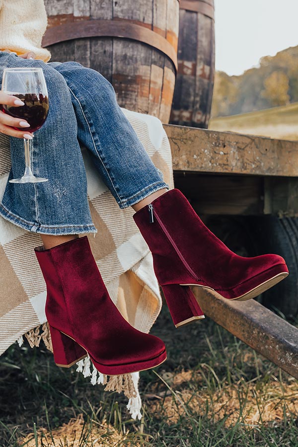 Premium Velvet Bootie: Ultimate Comfort in Dark Scarlet