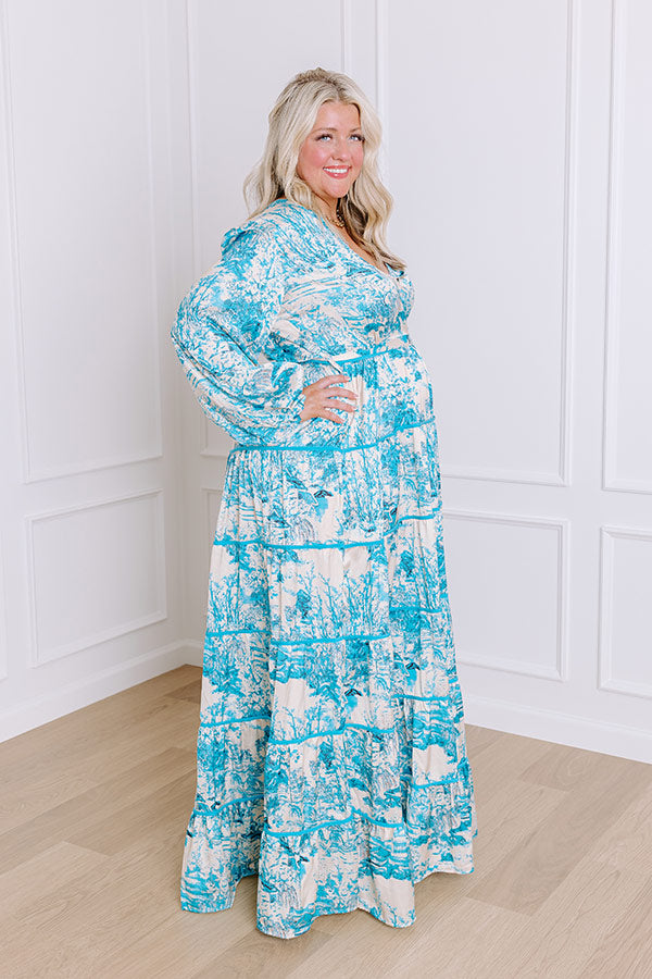 Premium Sky Blue Satin Maxi Dress with Keyhole Accent
