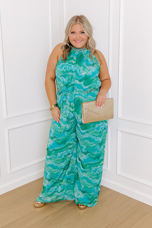 Premium Gala Glam Watercolor Jumpsuit - Green Curves Edition