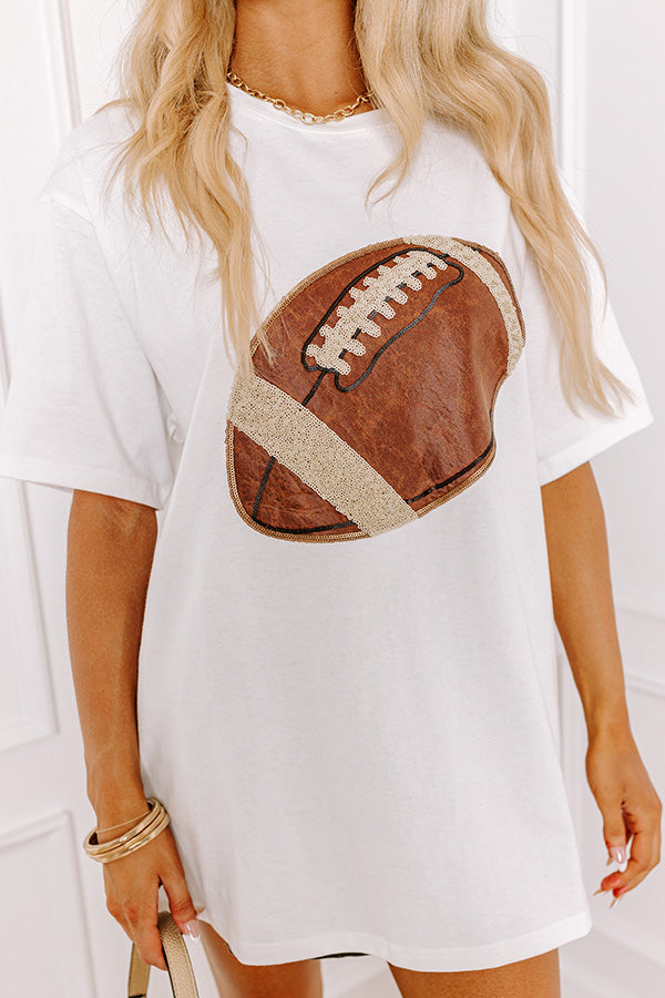 Ultimate Game Day Tee: Kickoff Cutie Embroidered Oversized White