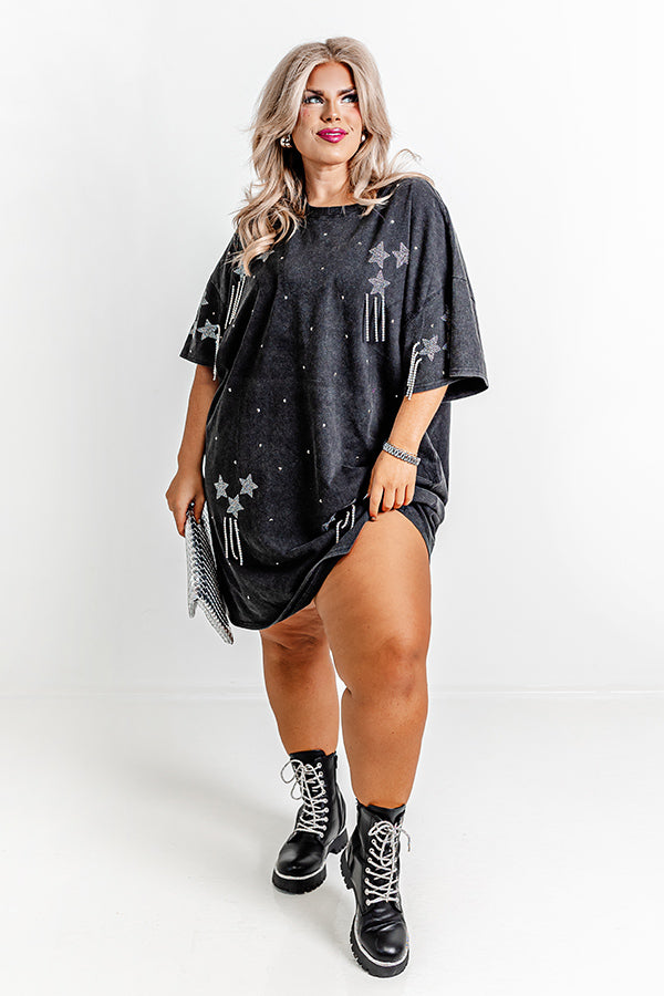 Premium Vintage Black Curves Embellished T-Shirt Dress