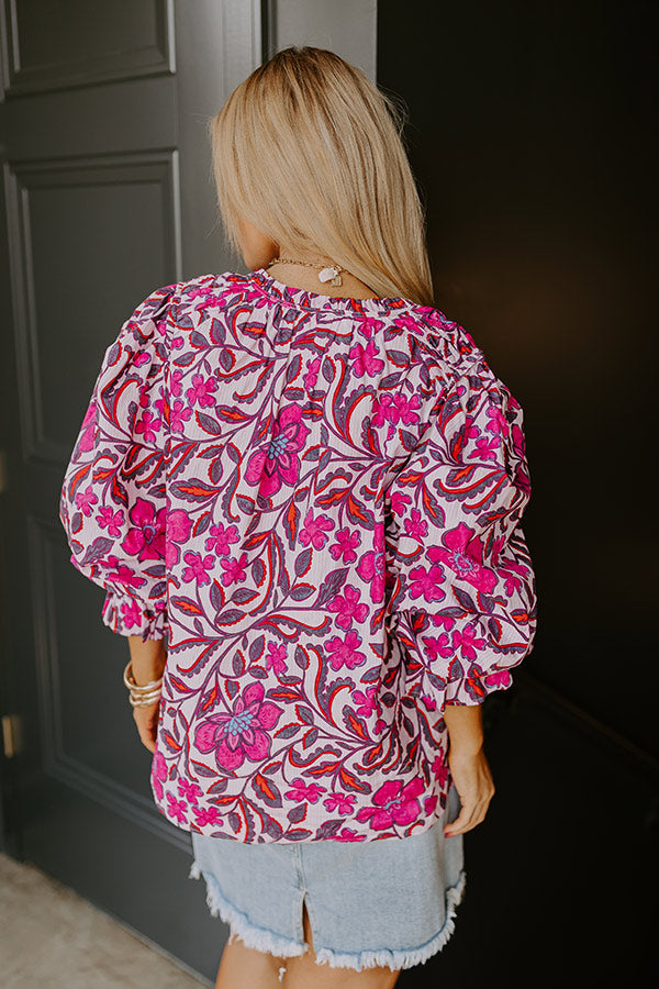 Premium Floral Romance Top: Soft Pink & Abstract Blooms