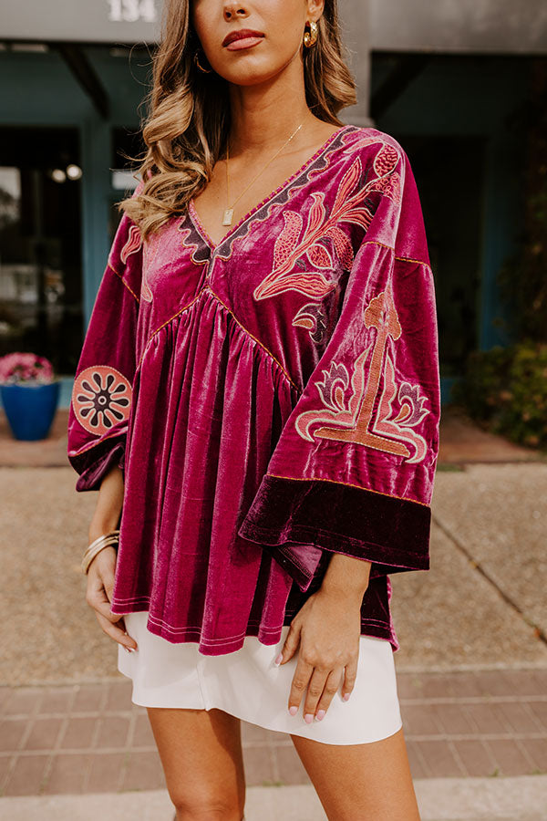 Premium Boho Embroidered Velvet Top in Orchid - Ultimate Style Upgrade