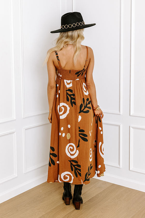 Premium Hula Happiness Midi Dress in Elegant Brown