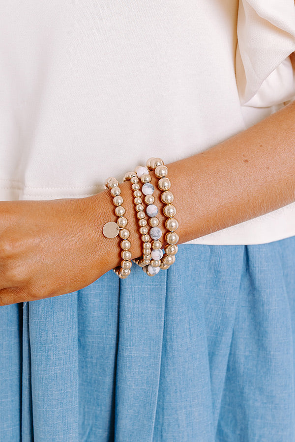 Ultimate Glam Stretch Bracelet Set - Grey & Pink Stone Beads