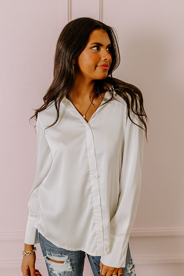 Premium Satin Button-Up Blouse in Ivory - Ultimate Office Elegance