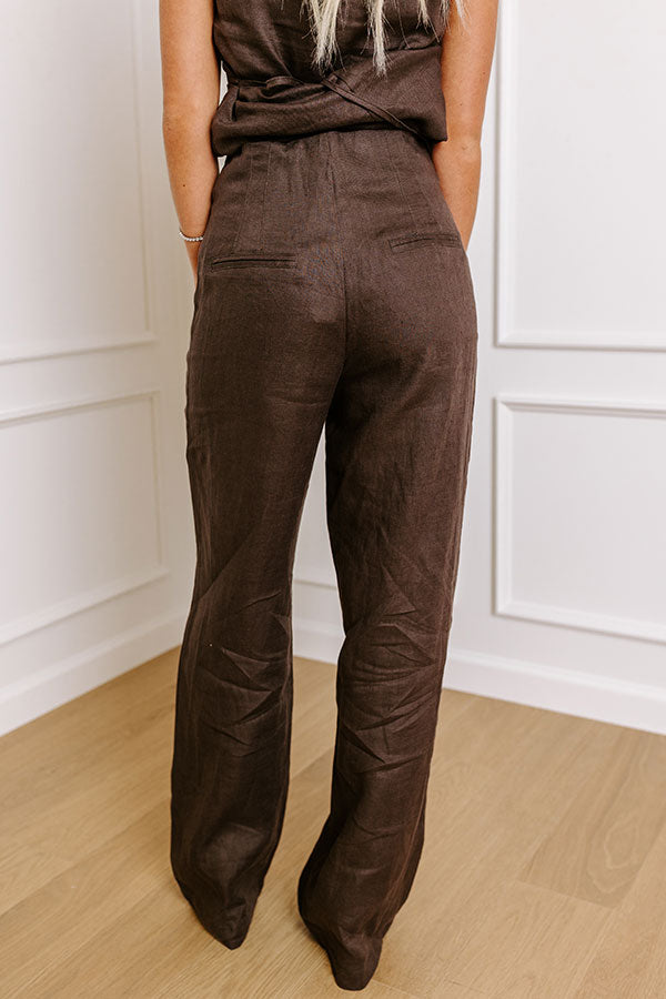 Premium Uptown Girl High Waist Linen Pants - Espresso