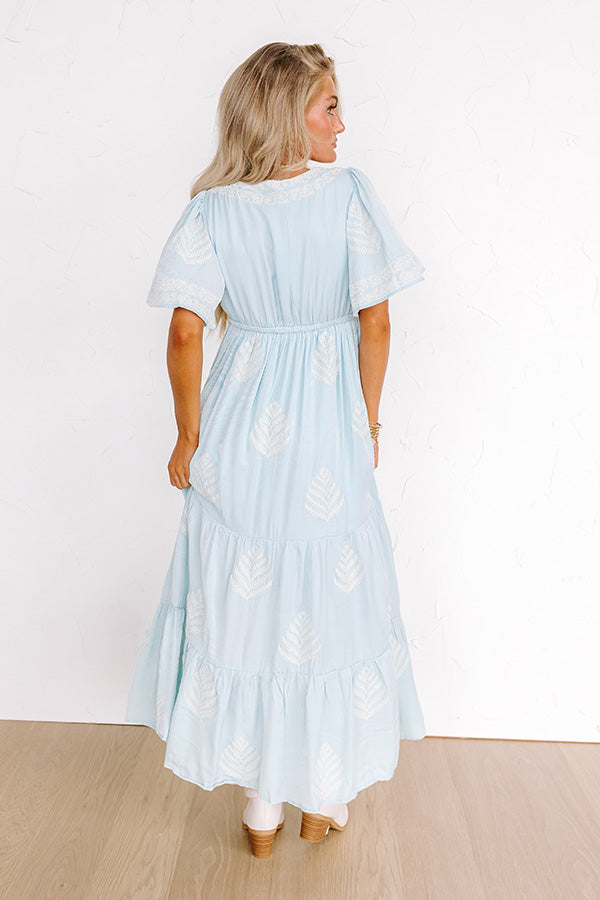 Premium Venice Stroll Embroidered Maxi Dress - Sky Blue Boho Chic