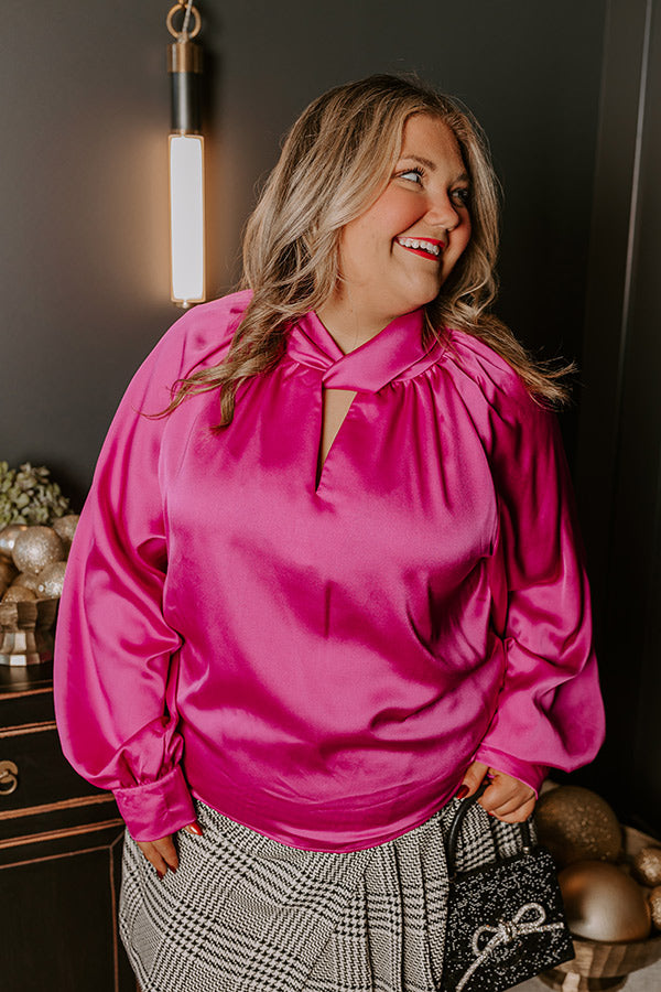 Ultimate VIP Satin Luxe Top in Fuchsia Curves