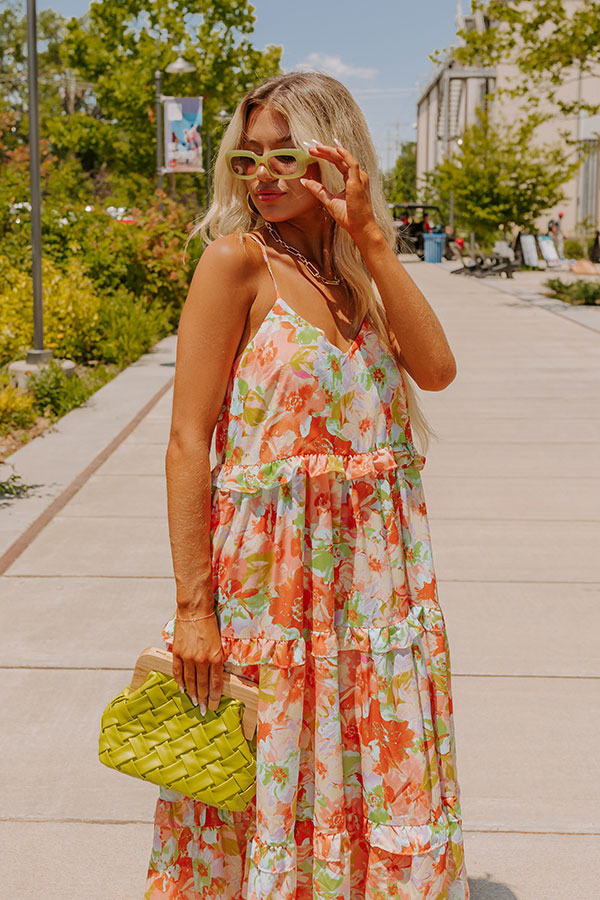 Premium Tropical Shoreline Ruffle Maxi Dress