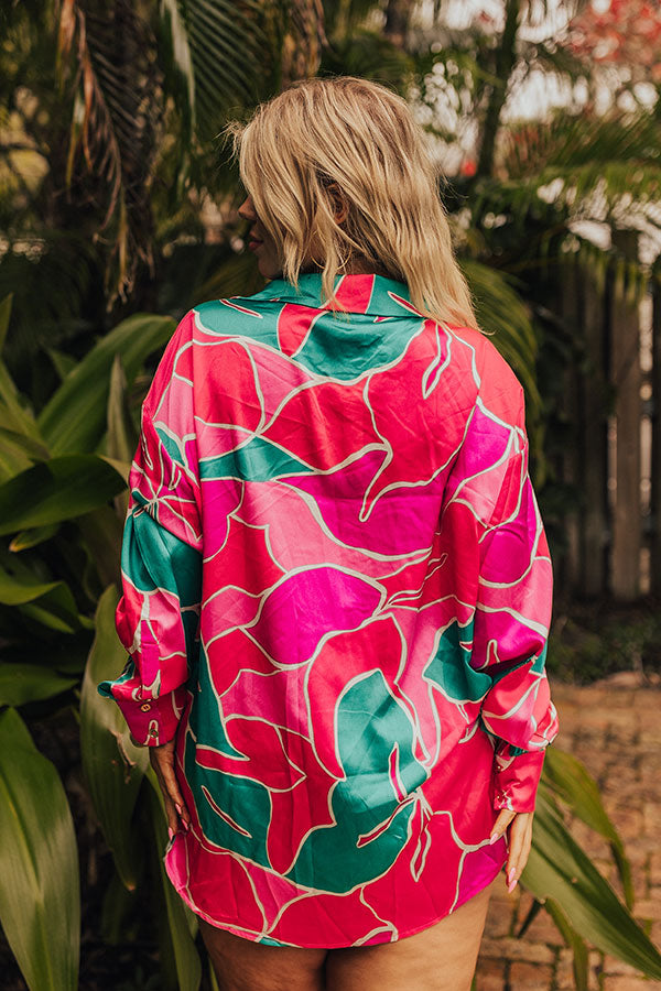 Ultimate Satin Button-Up Shirt: Hot Pink Curves Edition