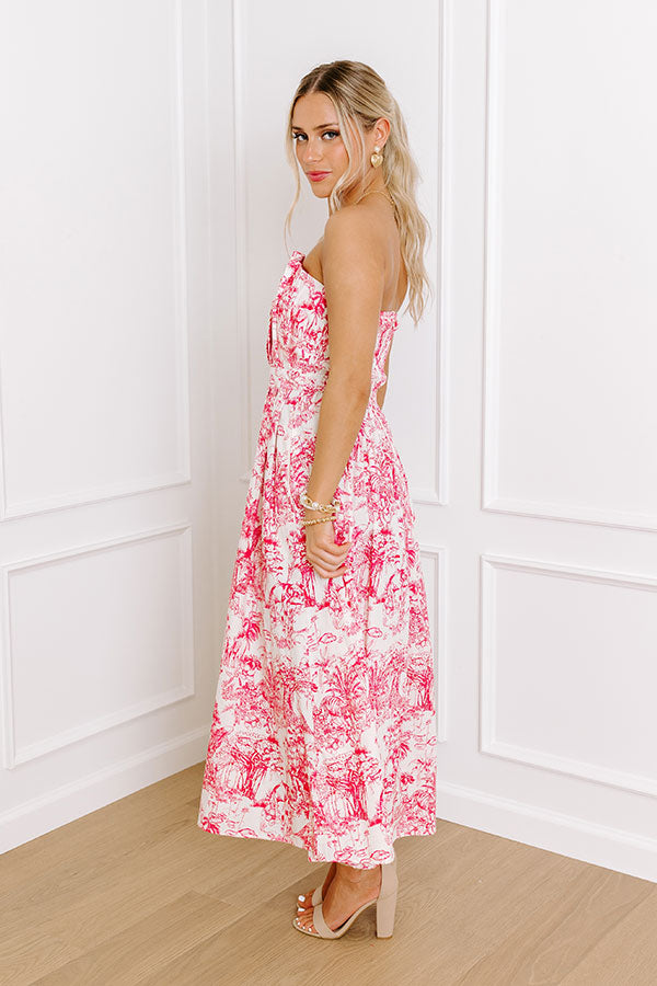 Premium Tropical Veranda Midi Dress in Rose
