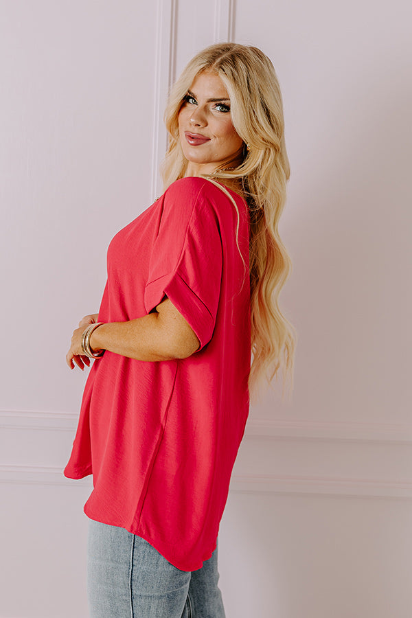 Premium Raspberry Curves Shift Top with Peonies Print