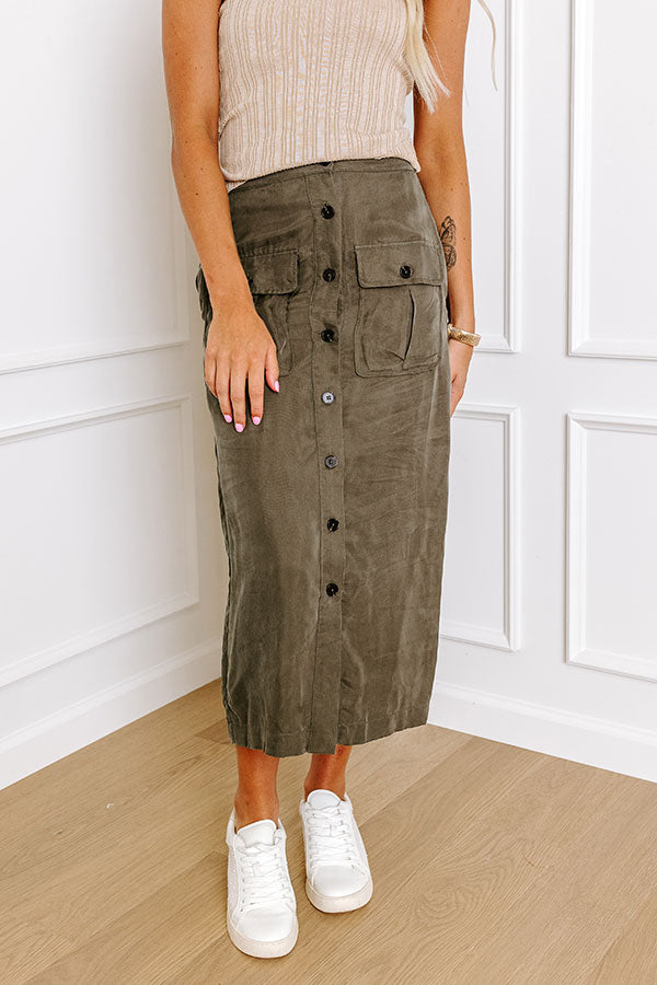 Ultimate Freda High Waist Cargo Midi Skirt - Olive