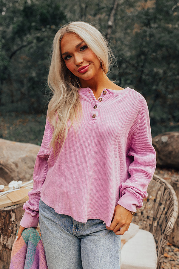 Premium Waffle Knit Henley Top - Dusty Purple