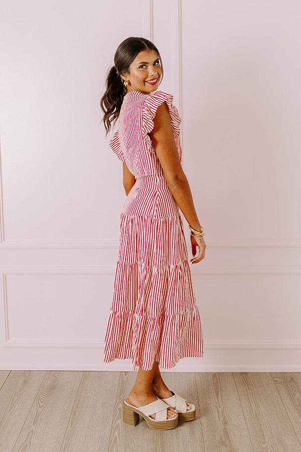 Ultimate Bayside Brunch Stripe Midi Dress in Hot Pink