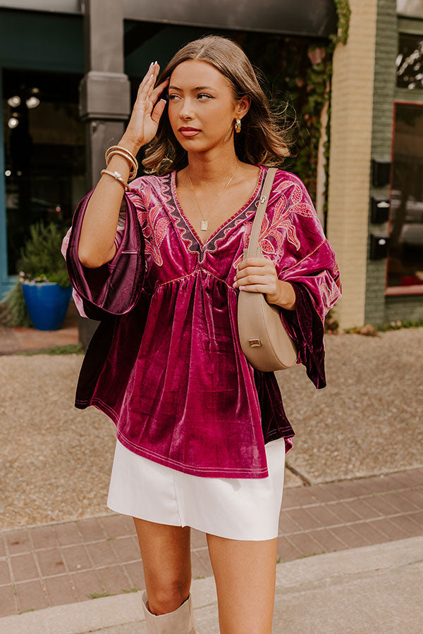 Premium Boho Embroidered Velvet Top in Orchid - Ultimate Style Upgrade