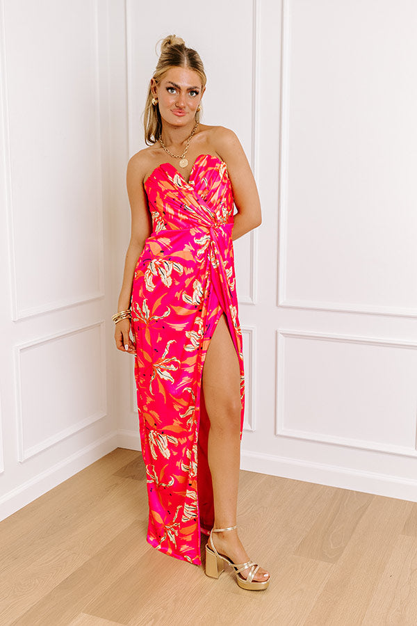 Premium Gala Ready Satin Maxi Dress - Hot Pink Elegance