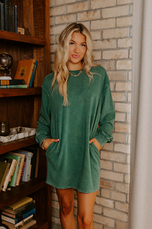 Premium Cozy Classic Sweatshirt Mini Dress - Ultimate Comfort in Hunter Green