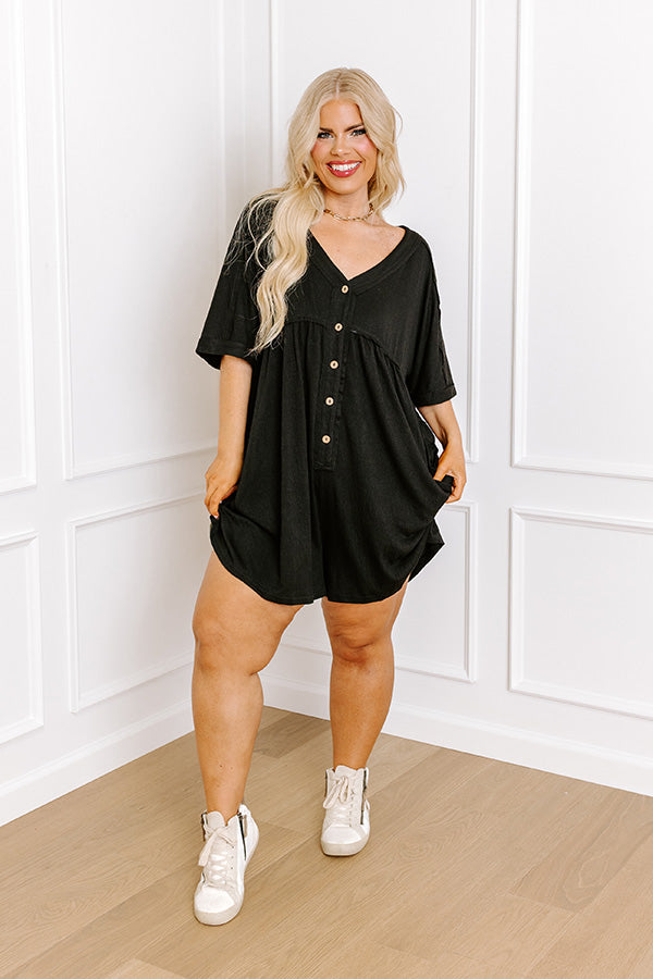 Ultimate Comfy Chic Button Down Romper - Black Curves | Effortless Summer Style