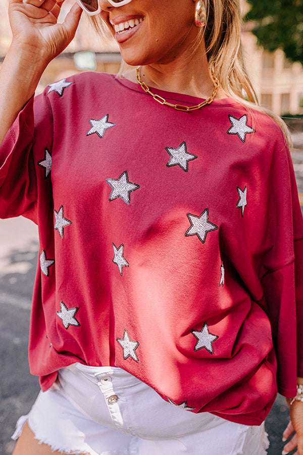 Premium Star Sequin Oversized Tee - Ultimate Game Day Essential