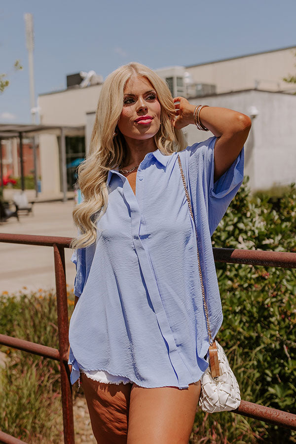 Premium Sky Blue Curves Button-Up Shirt - Ultimate Decadence Style