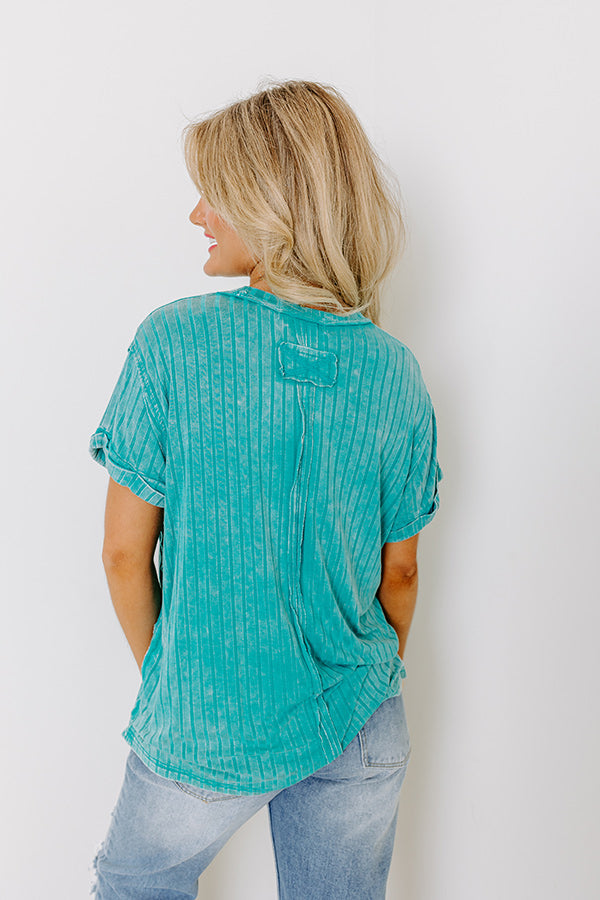 Premium Turquoise Mineral Wash Ribbed Shift Top