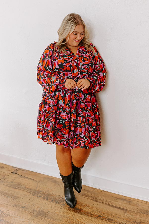 Premium Sangria Toast Mini Dress - Floral Whimsy Edition