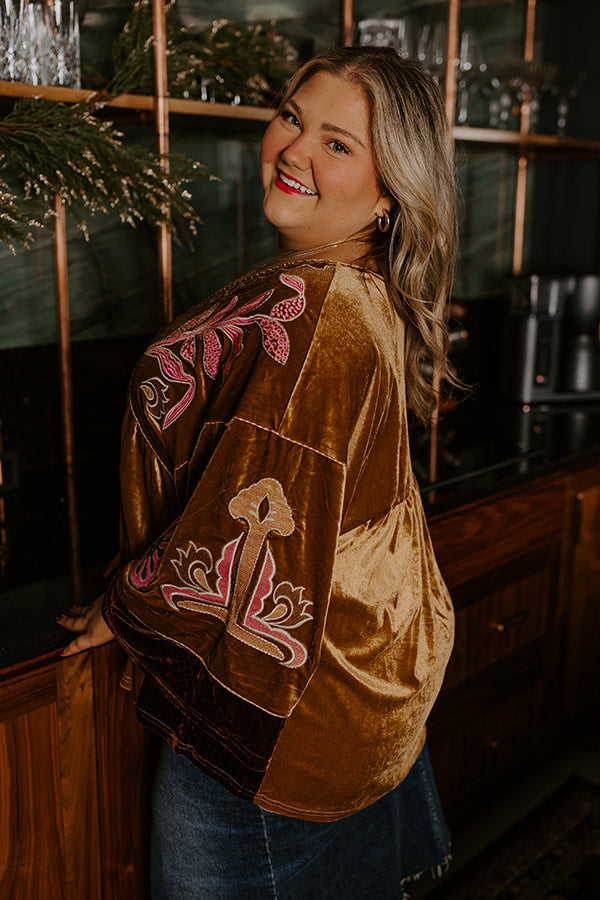 Premium Boho Embroidered Velvet Top - Mustard Curves | Ultimate Style Upgrade