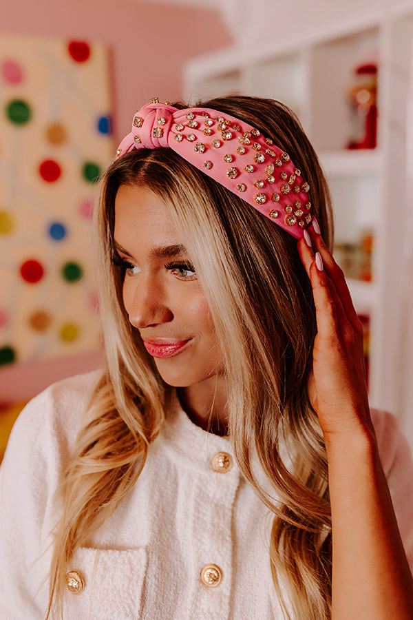 Premium Glittery Confessions Rhinestone Headband - Pink Shimmer