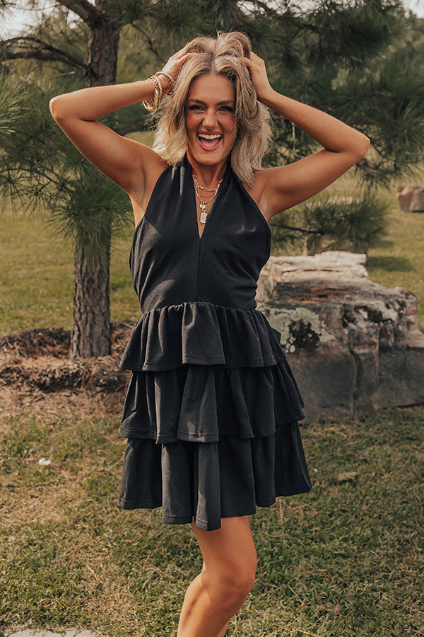 Ultimate Romantic Ruffle Mini Dress in Black - Writing Love Notes
