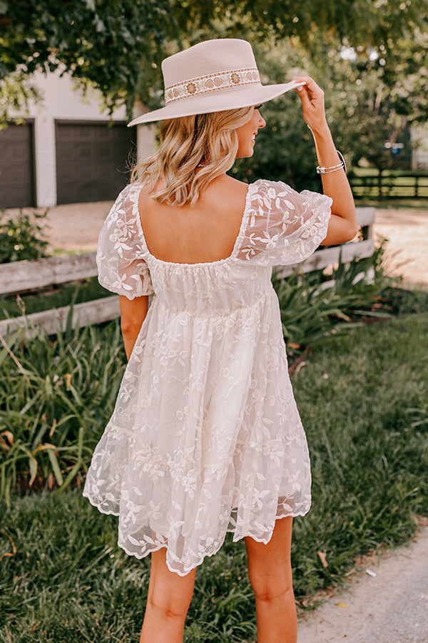 Premium Embroidered Mini Dress - Cream Romance