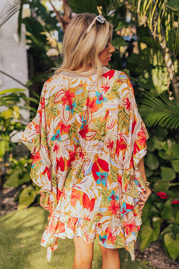 Ultimate Tropical Twilight Ruffle Overlay Dress in Honey