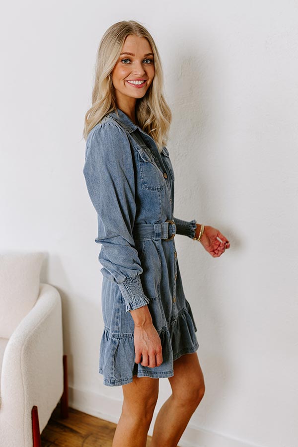 Ultimate Chic Denim Mini Dress - Premium Ruffled Style