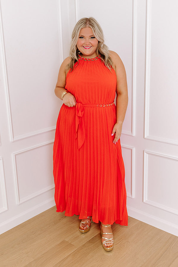 Premium VIP Party Pleated Maxi Dress - Red Curves Elegance