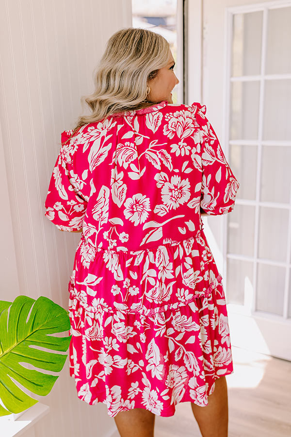 Ultimate Vacay Ready Floral Mini Dress - Hot Pink Curves