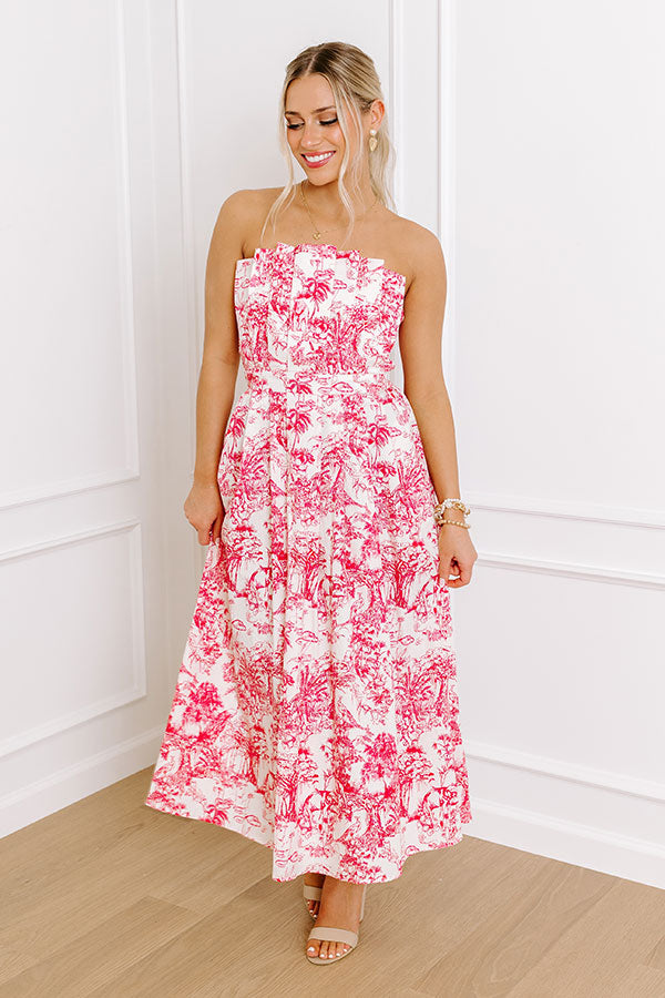 Premium Tropical Veranda Midi Dress in Rose
