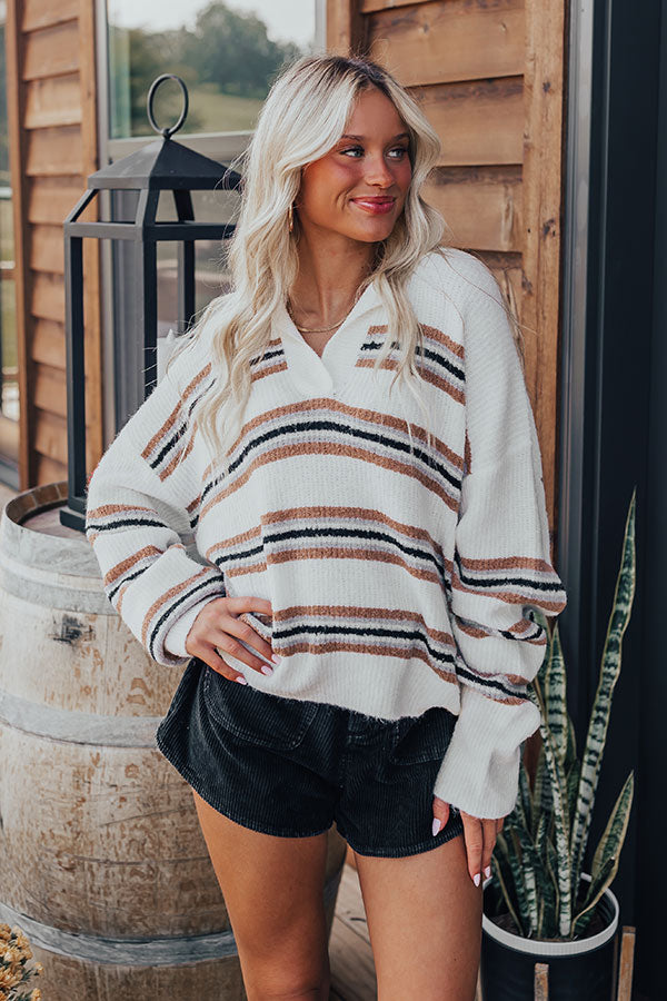 Premium Sugar & Stripes Knit Sweater Top - Ultimate Cozy Chic