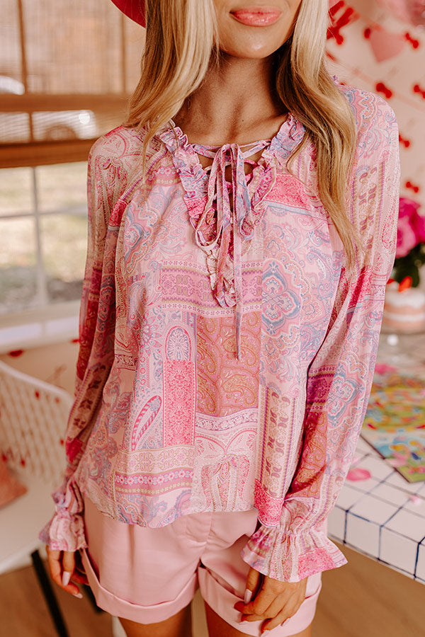 Premium Paisley Lace-Up Shift Top