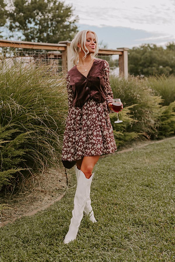 Ultimate Uptown Cafe Floral Mini Dress - Chestnut Elegance