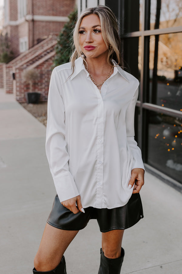 Premium Satin Button-Up Blouse in Ivory - Ultimate Office Elegance