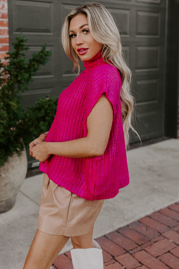 Premium Metallic Wine Tasting Sweater Top in Hot Pink