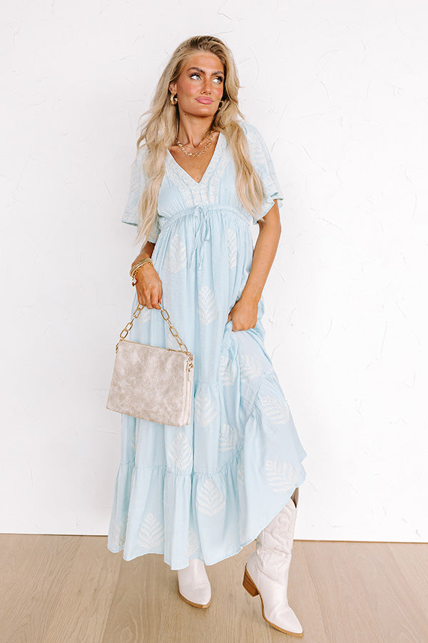 Premium Venice Stroll Embroidered Maxi Dress - Sky Blue Boho Chic